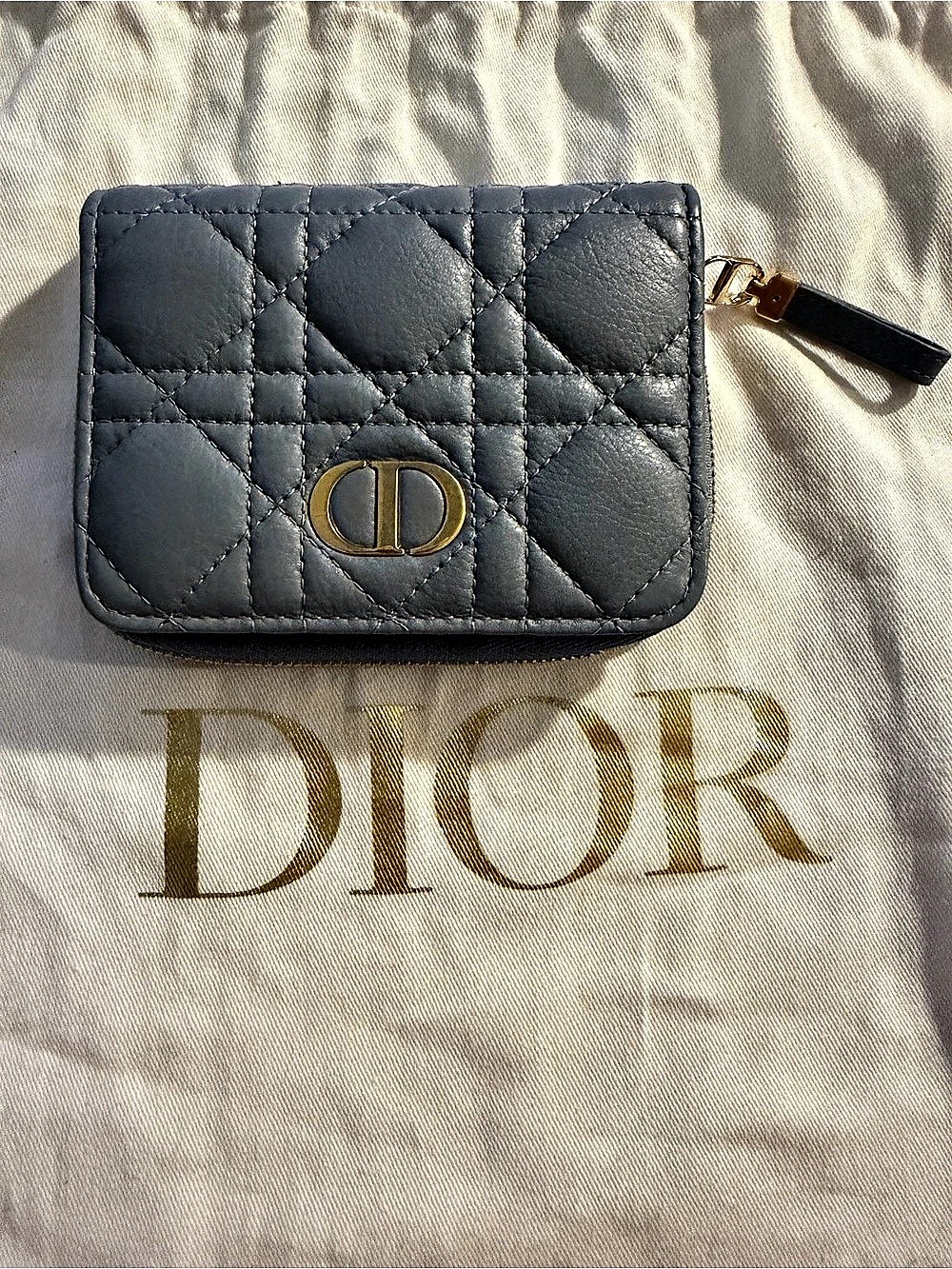 Dior Lady Dior Zip Around Compact Wallet Blue